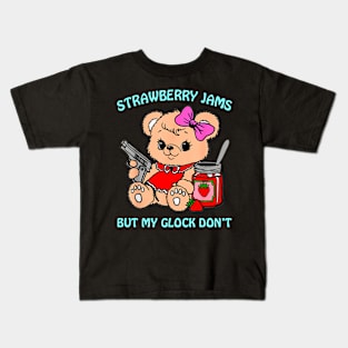 Strawberry Jams But My Glock Don't Funny Bear Meme Kids T-Shirt